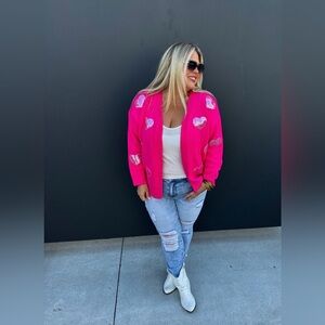 Blakeley Be Mine Sequin Heart Sweater in Hot Pink